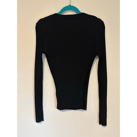 Cache Ribbed knit, wrap-style, plunging V-neckline Black Size Medium Stretchy - Picture 5 of 6